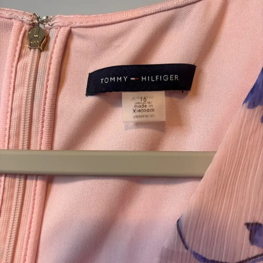 Tommy Hilfiger Floral Ruffle Chiffon Dress Pink Blue Size 16 NWT - Picture 6 of 6